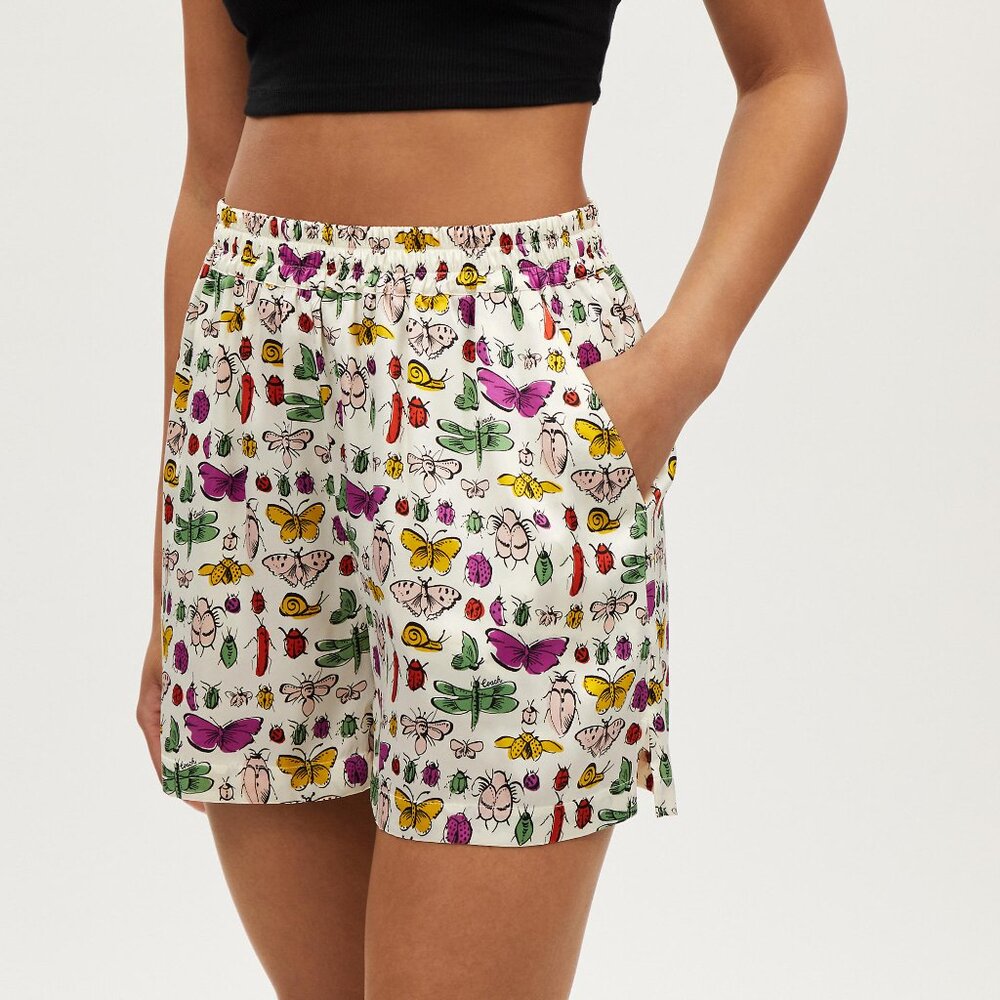 Bug Print Silk Shorts